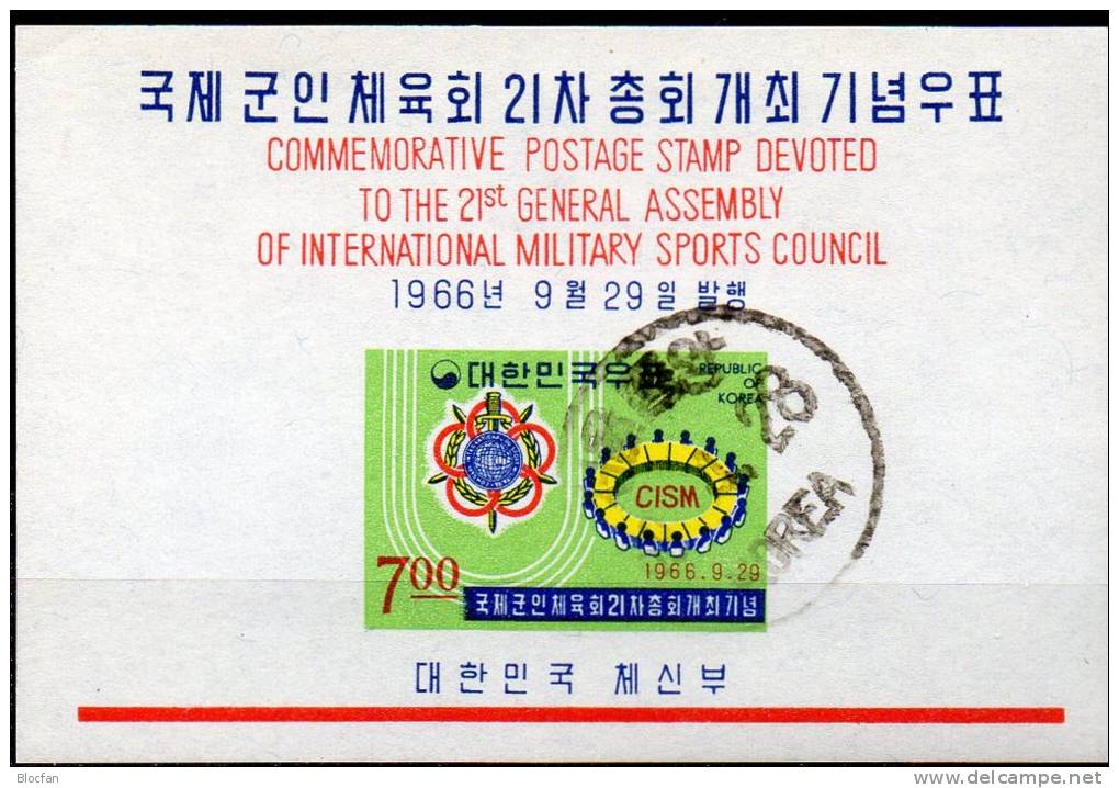 Sportschule 1966 Emblem Korea Block 236 O 5€ CISM Stadion-Symbol Bf M/s Military Bloc Sport Council Sheet Of South-Corea - Korea, South