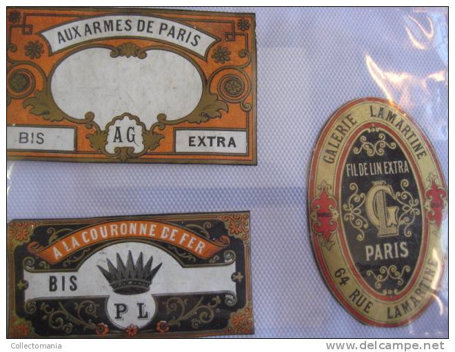 18 labels : before 1900, litho fil de lin extra ,   XIXième; imprimeur PICHOT ETIQUETTES  Excelent collection