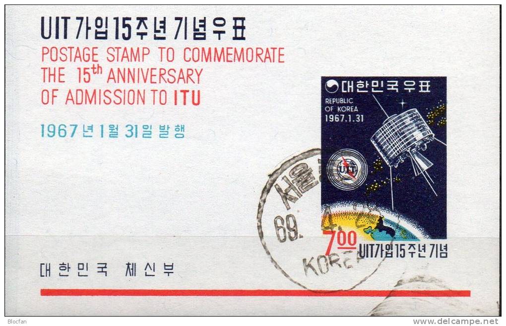 15 Jahre UIT 1967 Emblem Korea Block 246 O 6€ Symbol Fernmelde-Satellit Bf M/s Space Bloc Sciences Sheet Of South-Corea - Korea, South