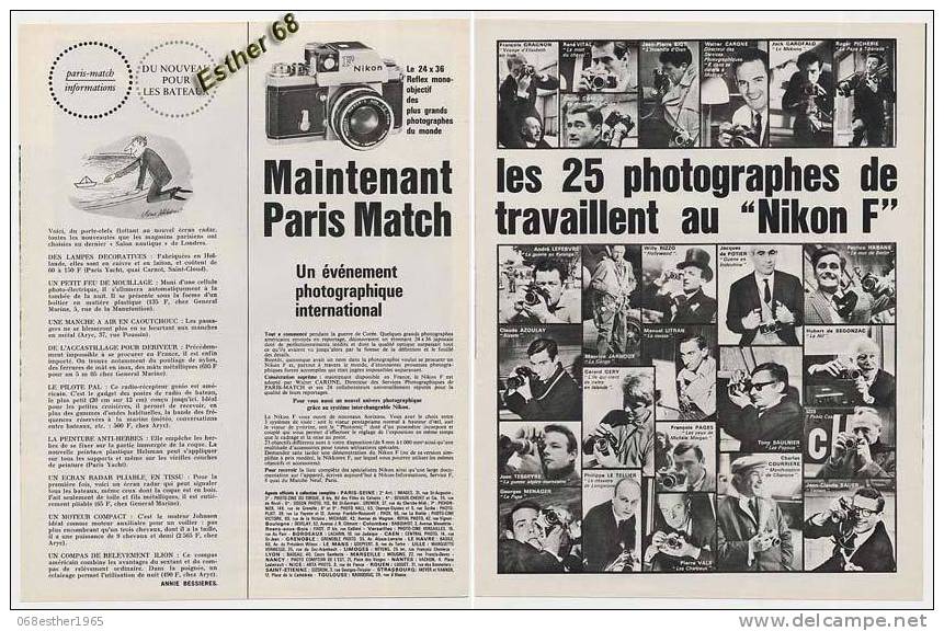 Publicité De 1964 Sur L'appareil Photo NIKON F 34 X 36 Sur 2 Pages Avec Photographes - Publicités