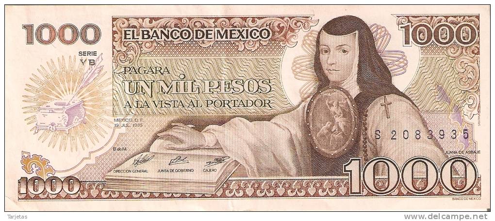 BILLETE DE MEXICO DE 1000 PESOS DEL AÑO 1985 (BANKNOTE) EBC+ - Messico