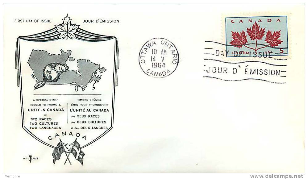 1964  Maple Leaves  Sc 417  Unaddressed Rose Craft Cachet - 1961-1970