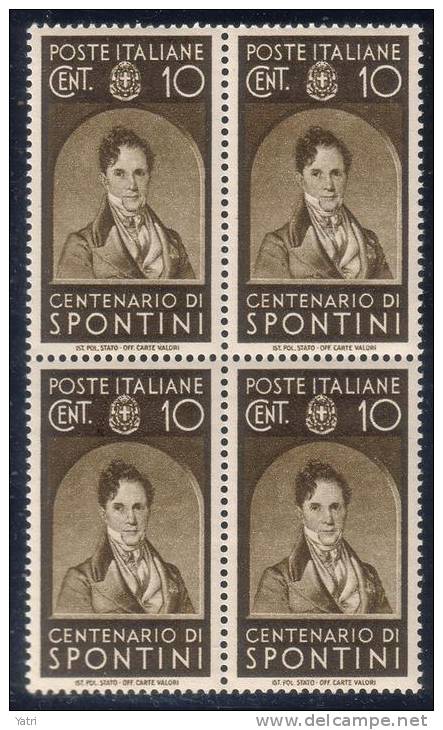 Regno D'Italia - Centenari Di Uomini Illustri (1937) Sass. 426-435 In Quartine ** MNH - Neufs