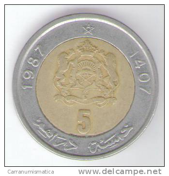 MAROCCO 5 DIRHAMS 1987 BIMETALLICA - Morocco