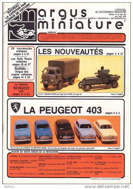 ARGUS De La MINIATURE N° 95 - Excellent état - La PEUGEOT 403 - Catalogues