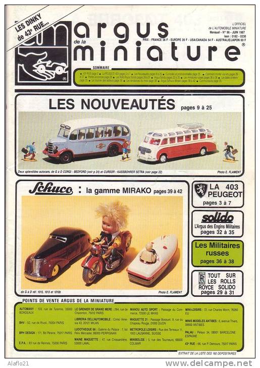 ARGUS De La MINIATURE N° 96 - Excellent état - La PEUGEOT 403 - Catalogues