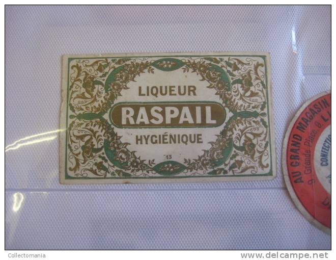 5 labels, ETIQUETTES et  avant 1900, litho liqueur, savon, tapioca, dragéesn, draperies   XIXième; imprimeur Danel lille