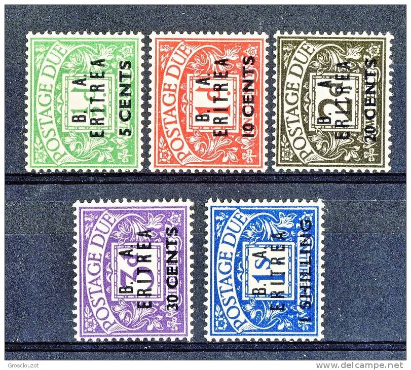 Eritrea Occupazione Inglese 1950 Tasse GB Soprastampati  B.A. ERITREA, SS 13 N. 6 - 10 MNH Cat. € 175 - Eritrée