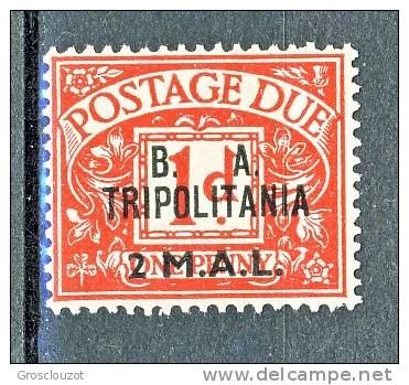 Tripolitania Occupazione Inglese 1950 Tasse GB Soprastampato  B.A. TRIPOLITANIA, N. 7 M 2 Su P 1 Rosso MNH  Cat. € 7,50 - Tripolitaine