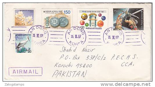 Stamps, Star War Cartoons, Coins Flora Birds,   Korea Airmail Cover To Pakistan,   (10831) - Korea (Zuid)