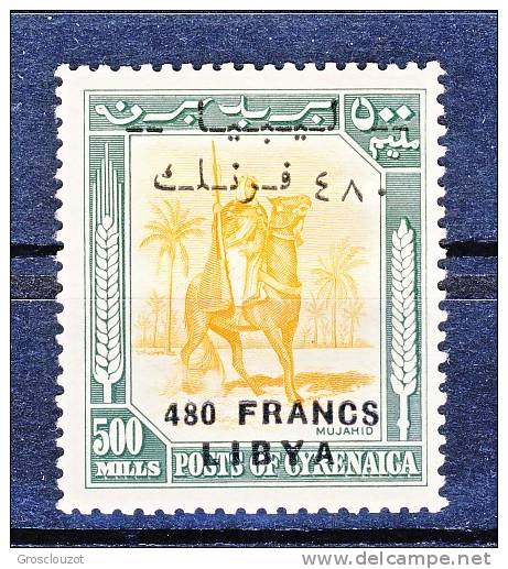 Libia Emissione Per Il Fezzan 1951 SS 3 N. 23 Franchi 480 Su M. 500 Verde E Giallo Arancio MNH  Cat. € 550 - Libia