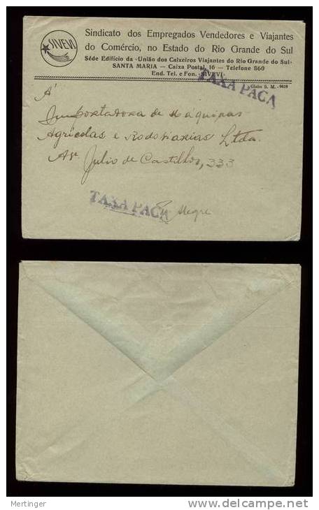 Brazil Brasilien Ca 1930 Cover With TAXA PAGA Cancel PORTO ALEGRE - Cartas & Documentos