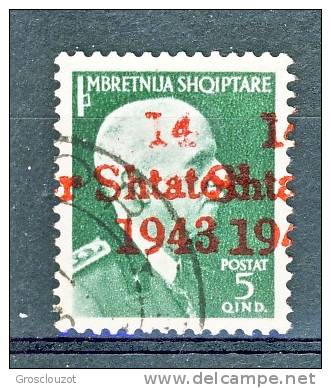 Albania Occupazione Tedesca 1943 N. 4 C. 5 Verde VARIETA' Doppia Soprastampa USATO Firmato WOLF - Occ. Allemande: Albanie