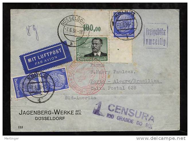 Brazil Brasilien 1938 Zensur Rio Grande Mit Ecke 2RM 1934 - Lettres & Documents