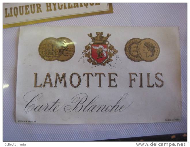 3 Labels Etiquettes 19th  OGEAT Sirop  SUCRE,1 Liqueur HYGIENIQUE, LAMOTTE Fils  CARTE BLANCHE Printer R Palyart - Other & Unclassified