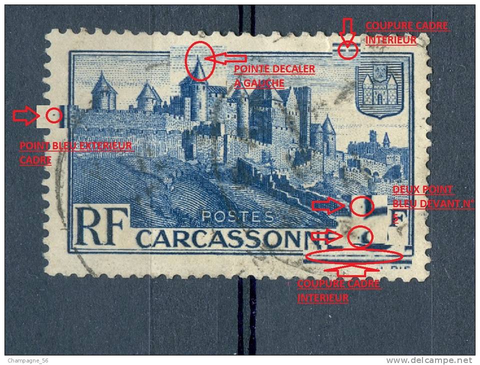 VARIÉTÉS FRANCE  1938  N° 392 CITE DE CARCASSONNE OBLITÉRÉ - Oblitérés