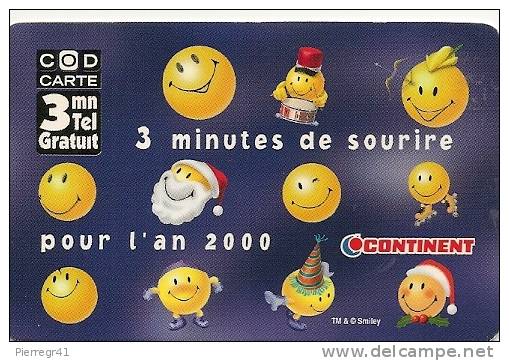 CARTE PREPAYEE-COD CARTE-18/02/2000-CONTINEN T-3 MN DE SOURIRE-TBE-LUXE - Tickets FT