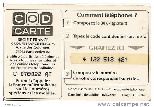 CARTE PREPAYEE-COD CARTE-18/02/2000-CONTINEN T-3 MN DE SOURIRE-TBE-LUXE - Tickets FT