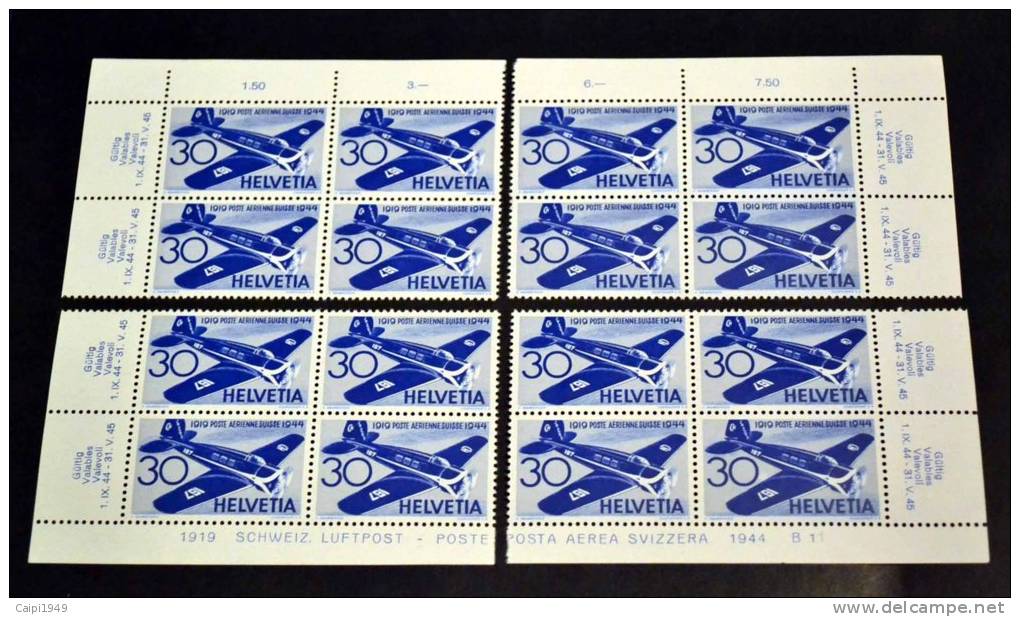 30 C. Flugpost 1944, Alle 4 Möglichen Eckrand-4er-Blocks Postfrisch, Mi.Nr. 437 - Unused Stamps