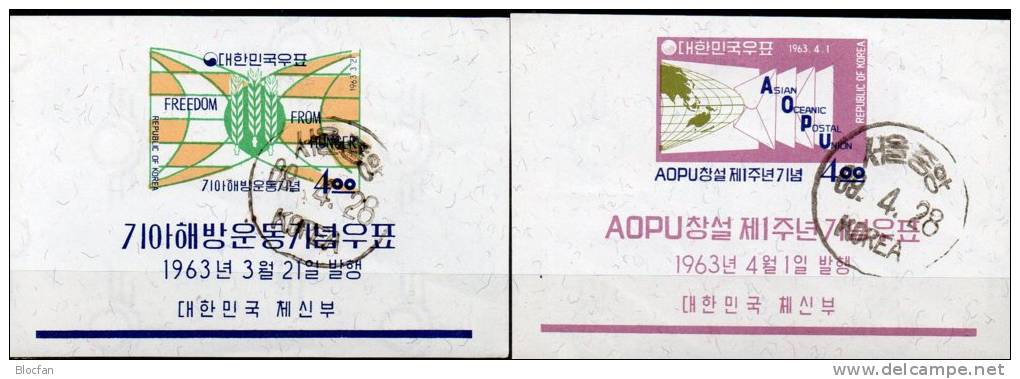 UNO-Kampf Dem Hunger 1963 Korea Block 179+ 180 O 12€ Post-Union AOPU Freedom Globus Philatelic Bloc Sheet Bf South Corea - Korea, South