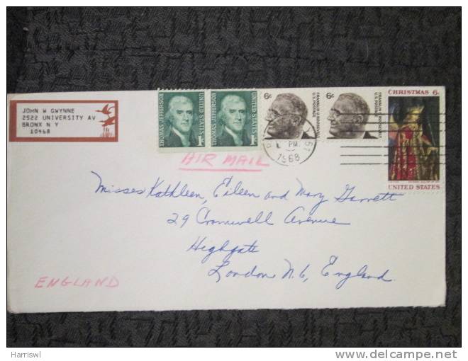USA 1968 AIRMAIL TO UK COVER - Marcophilie