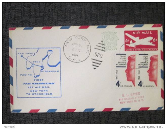 USA 1961 AIRMAIL NEW YORK TO STOCKHOLM - Marcophilie