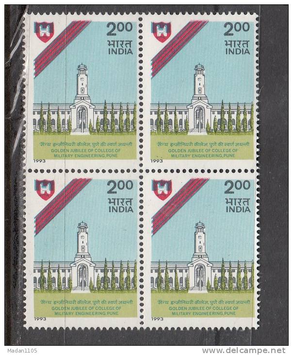 INDIA, 1993, Golden Jubilee Of College Of Military Engineering, Ridge, Mason, Car,Block Of 4, MNH, (**) - Unused Stamps