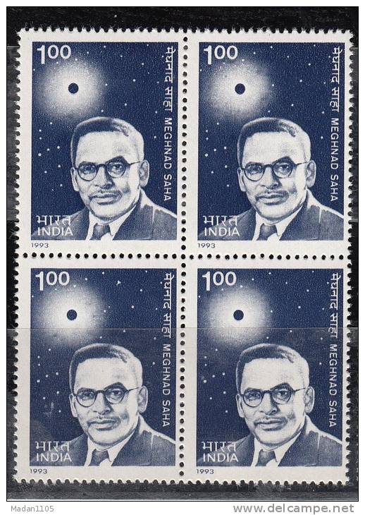 INDIA, 1993, Birth Centenary Of Meghnad Saha, Physicist, Block Of 4,  MNH, (**) - Neufs