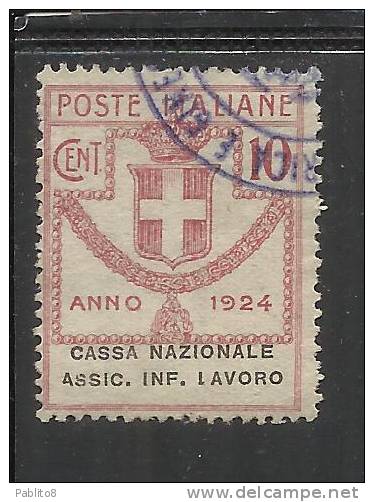 ITALY KINGDOM ITALIA REGNO 1924 PARASTATALI CASSA NAZIONALE ASSICURAZIONE INFORTUNI SUL LAVORO CENT. 10 USED - Portofreiheit
