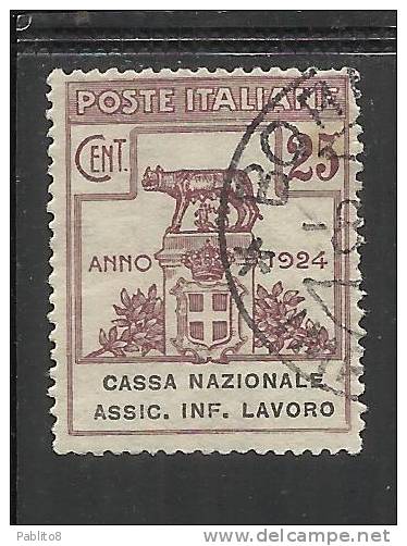 ITALY KINGDOM ITALIA REGNO 1924 PARASTATALI CASSA NAZIONALE ASSICURAZIONI INFORTUNI SUL LAVORO CENT. 25 USED - Portofreiheit