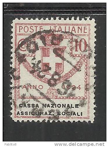 ITALY KINGDOM ITALIA REGNO 1924 PARASTATALI CASSA NAZIONALE ASSICURAZIONI SOCIALI CENT. 10 USED - Portofreiheit