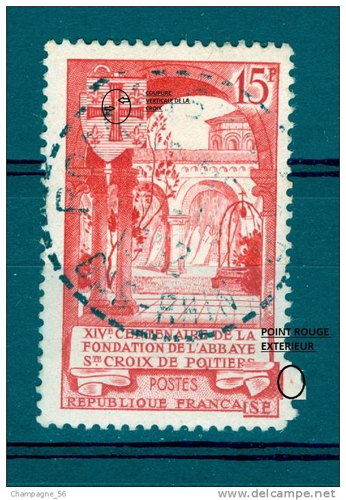 VARIÉTÉS FRANCE 1952 N° 926 L'ABBAYE ST-CROIX POITIERS OBLITÉRÉ - Usati