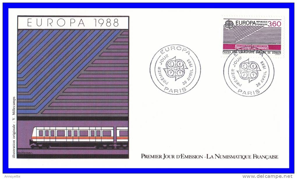 2531-2532 (Yvert) Paris Et Strasbourg Sur 3 FDC “La Numismatique Française” - Europa. Transports Et Communication - 1988 - 1980-1989