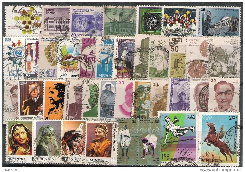 INDIA 1980 COMPLETE Year  LOT,  PACK  OF ALL 39 COMMEMORATIVE  USED STAMPS (o) - Gebruikt