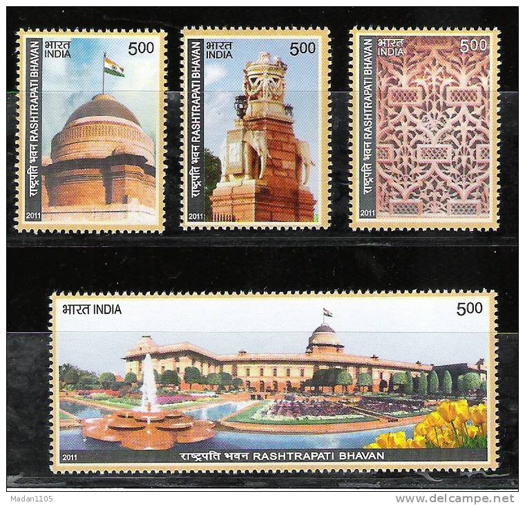 INDIA, 2011, 80th Year Of Rashtrapati Bhavan, Set 4 V, MNH, (**) - Nuovi