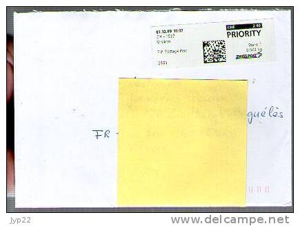 Suisse Lettre Cover Etiquette De Guichet Orsières Du 7-12-2009 Par Swiss Post - Cartas & Documentos