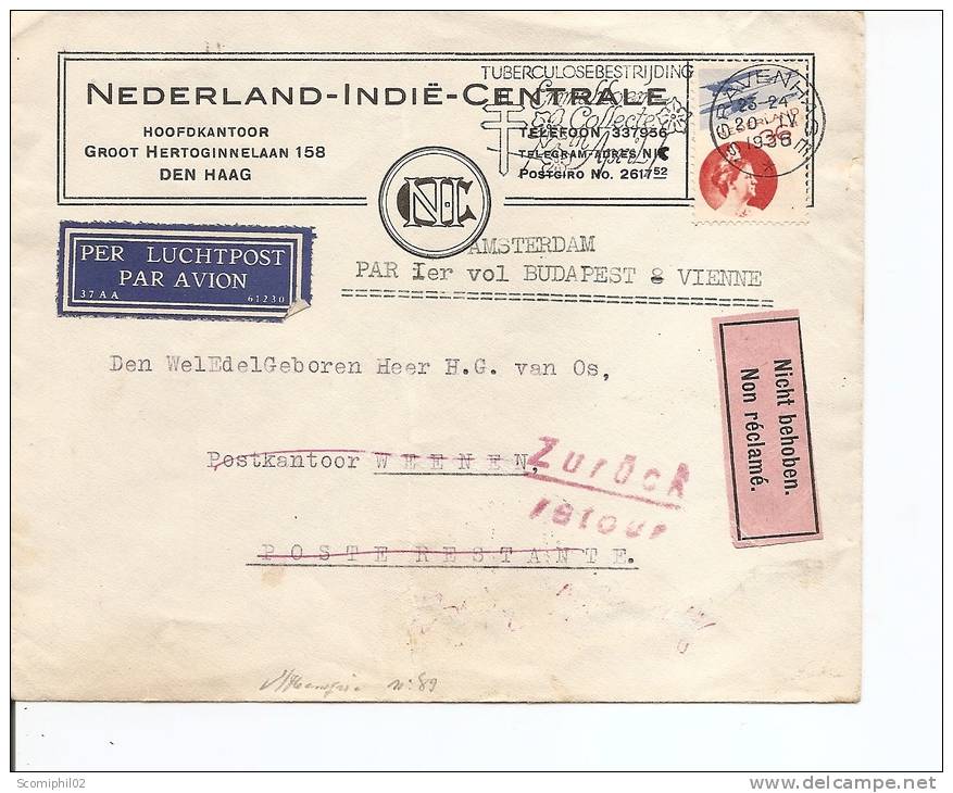 Pays-Bas ( Lettre Par Avion En Premier Vol De 1936 Vers L'Autriche à Voir) - Lettres & Documents