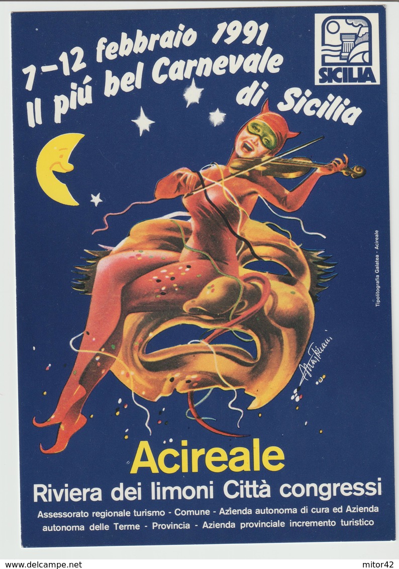 Carnevale Di Acireale 1991.cartolina Ufficiale Con Programma Al Verso - Karneval - Fasching