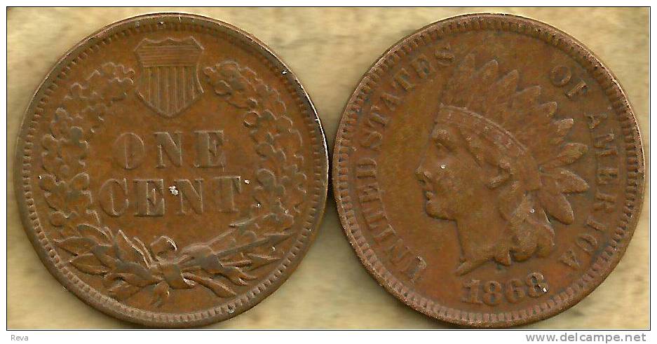 USA UNITED STATES 1 CENT INDIAN HEAD FRONT WREATH BACK  DATED 1868 KM? READ DESCRIPTION CAREFULLY !!! - 1859-1909: Indian Head