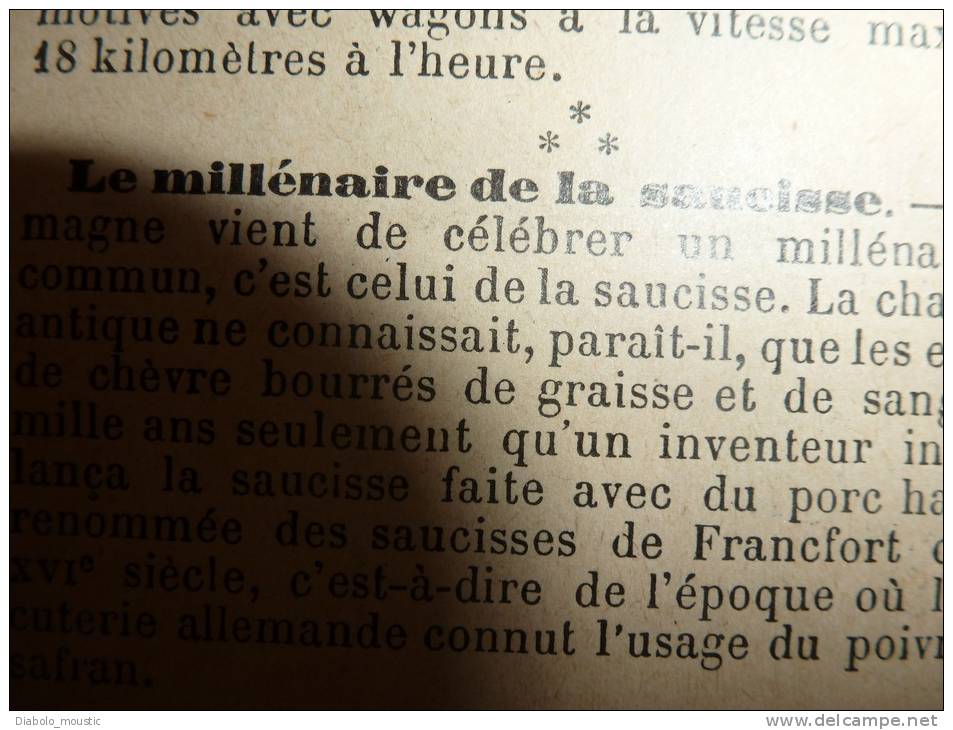 1898 Le Petit Français Illustré : 1er Chemin De Fer électrique Berthoud-Thoune ; Millénaire  SAUCISSE De Francfort ; - 1850 - 1899