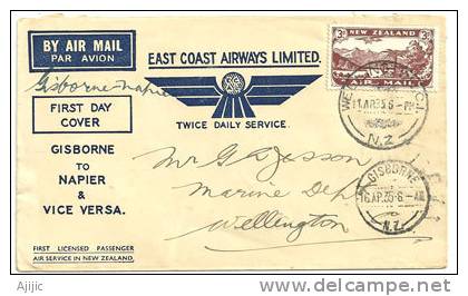 Premier Vol De Gisborne A Napier (ILE DU SUD) ''East Coast Airways Ltd'' Année 1935, Deux Photos Recto-verso - Luchtpost