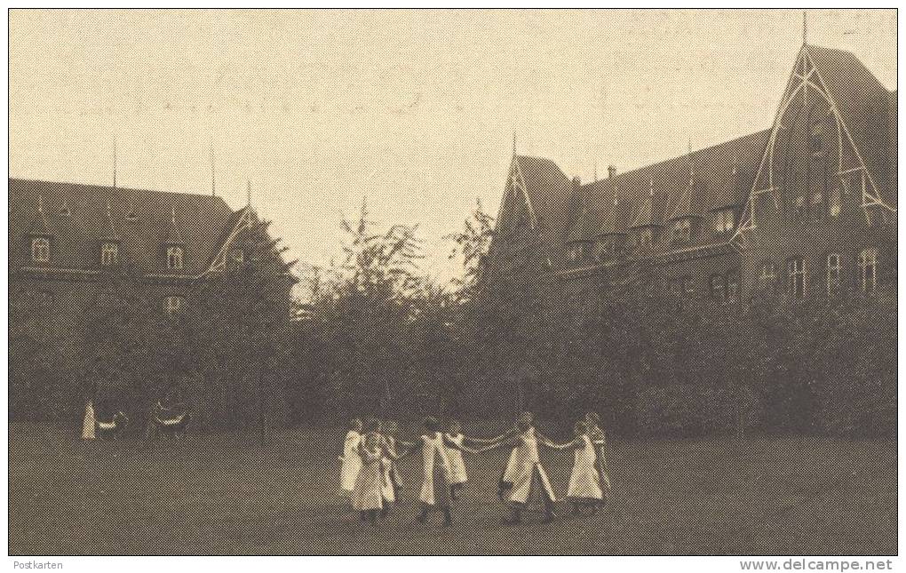 ALTE POSTKARTE LEVERKUSEN WOHLFAHRTSPARK WÖCHNERINNENHEIM & HAUSHALTUNGSSCHULE FARBENFABRIKEN VORM. BAYER Ringelreihen - Leverkusen