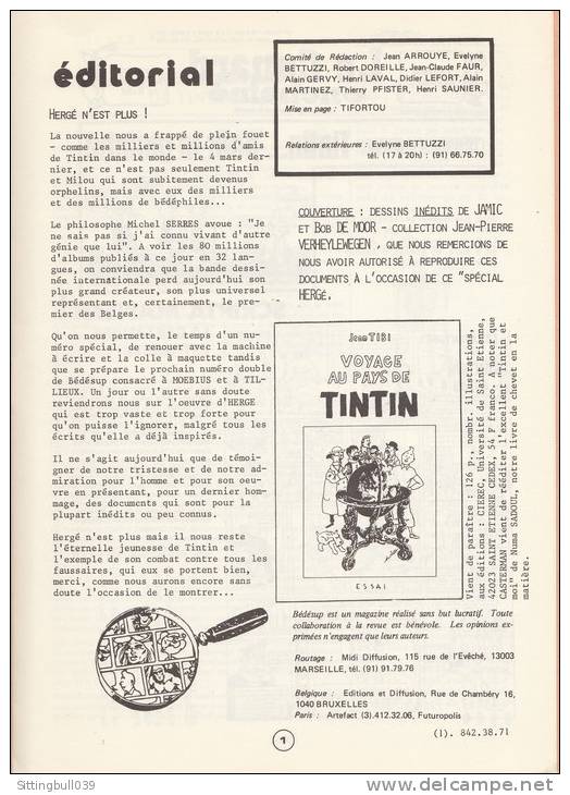Hergé N'est Plus Dans Bédésup Suppl. Au N° 23. Edition Spéciale à L'occasion Du Décès D'Hergé. 1983. Pas Courant  ! - Hergé