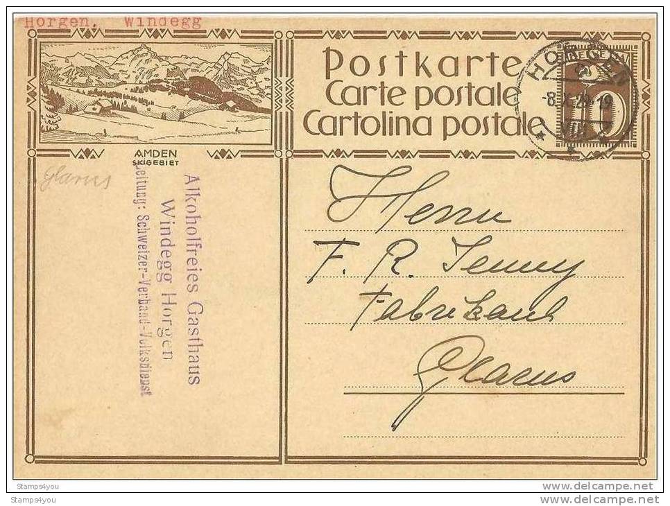 CH - 16868 - Entier Postal Avec Illustration Amden - Cachet à Date D´Horgen 1929 - Entiers Postaux