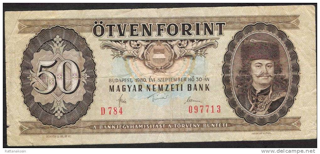 HUNGARY  P170d   50   FORINT   1980    VF - Hongrie