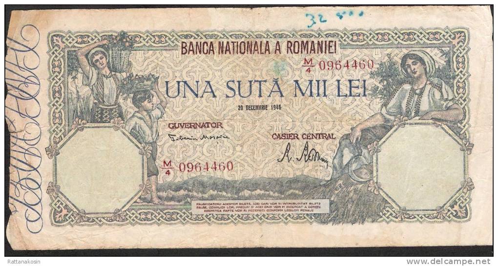 ROMANIA P58   100.000 LEI   20 December 1945  VG-F See Scan - Roumanie