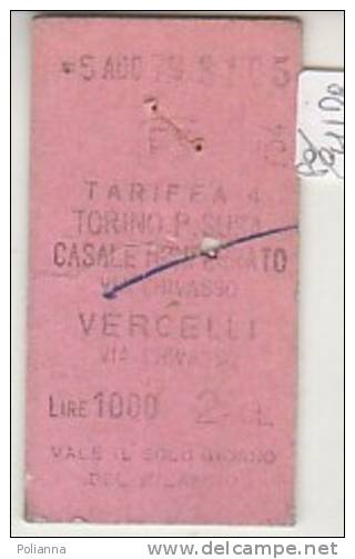 PO9112B# BIGLIETTO TRENO - TORINO P.SUSA-CASALE MONFERRATO-VERCELLI 1979 - Europe
