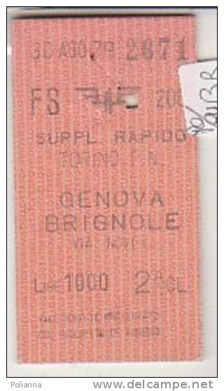 PO9113B# BIGLIETTO TRENO - TORINO P.NUOVA-GENOVA BRIGNOLE 1979 - Europe