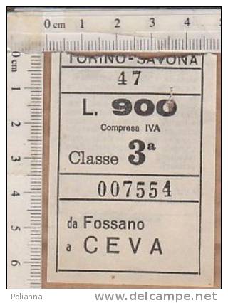 PO9131B# BIGLIETTO TRENO TORINO-SAVONA - FOSSANO-CEVA - Europe