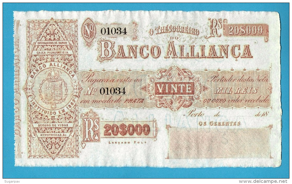 PORTUGAL &#9733; 20 000 Réis &#9733; 20$000 Rs &#9733; Pick S 142 - UNC. - BANCO ALLIANÇA ( ALIANÇA )  &#9733; See Scans - Portugal